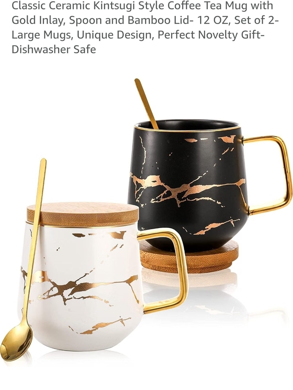 Elegant Ceramic Kintsugi-Style Mug Set with Gold Inlay — Black & White